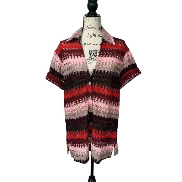 Show me your Mumu Open Knit Retro Swim Over up Shirt, Small - Picture 2 of 8
